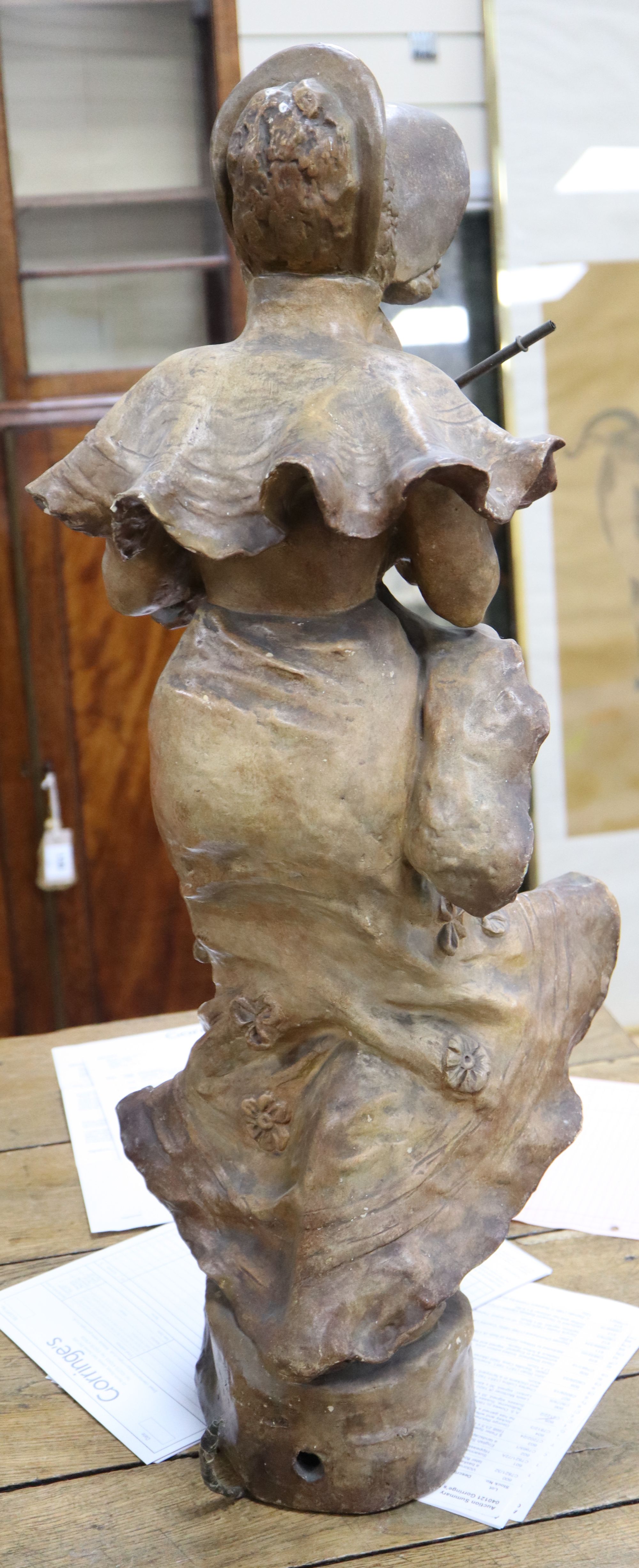 A large Goldscheider cold painted pottery figure of a lady, height 74cm